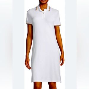 Lands' End Womens SS Mesh Cotton Dress White Rainbow Multi Regular Medium